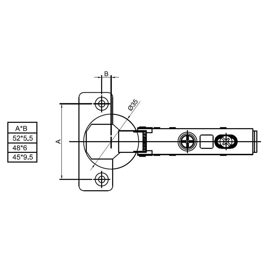 Bisagra Recta 165 35mm con 4 Tornillos Cierre Suave image number null