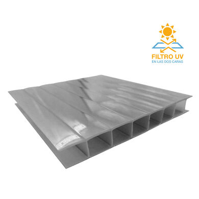 Policarbonato Alveolar 2,1x11,6x6mm 2 UV Gris Met&aacute;lico Reflectivo